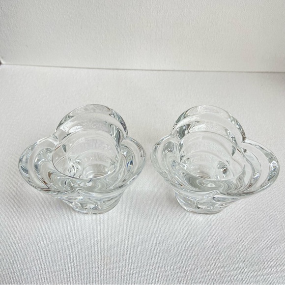 Italy clear glass flower tulip candle holders for tapers or tealight set of two - Picture 12 of 12